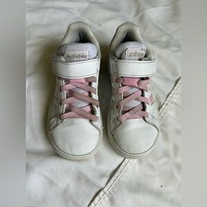 Adidas Kids White and Pink Sneakers sz 10.5